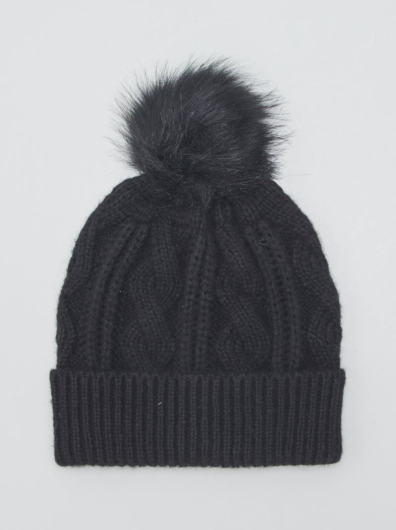 Gorro trenzado con pompón NEGRO - Kiabi