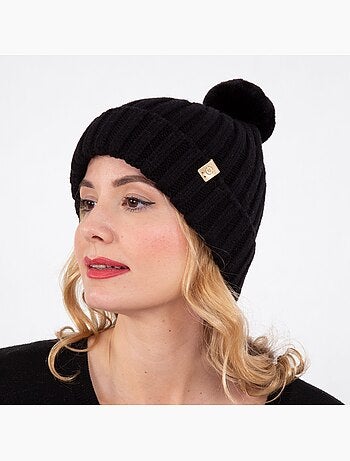 Gorro ultra suave, pompón de imitación de piel, talla única mujer