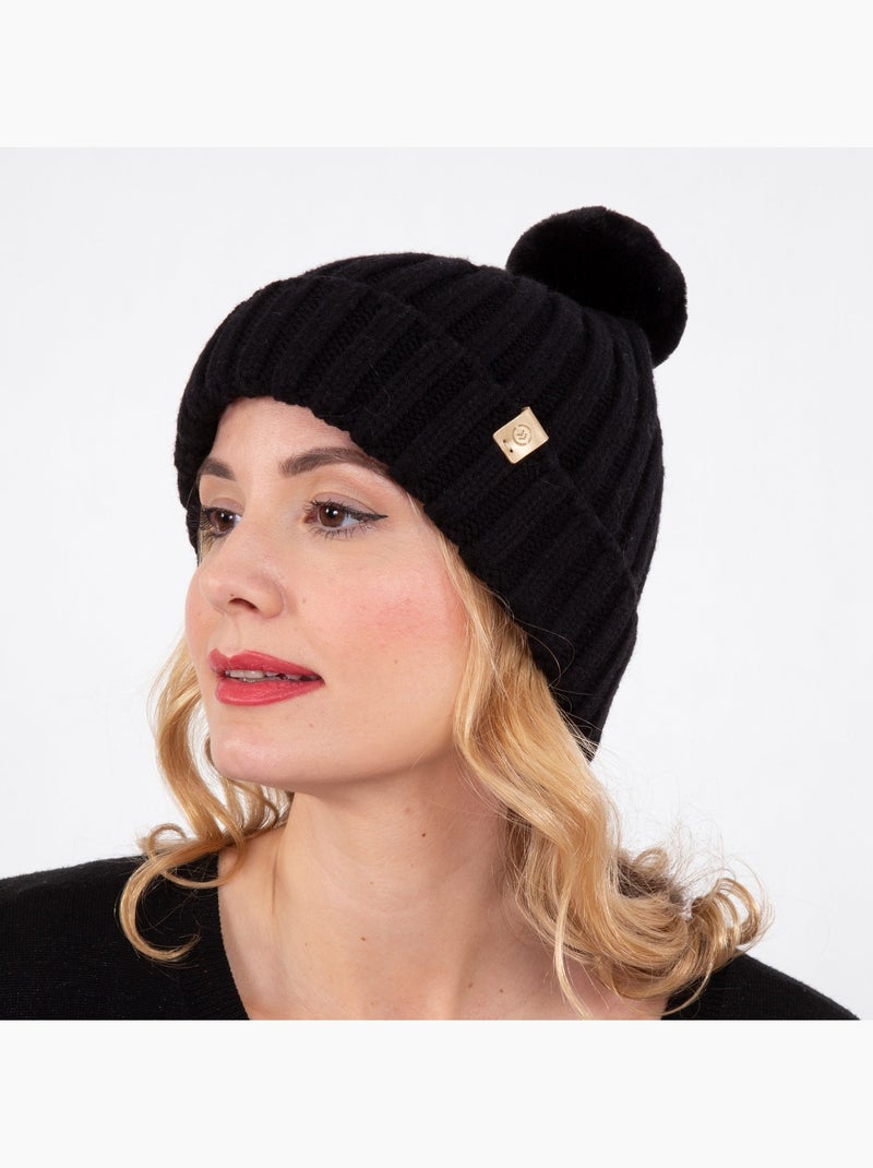 Gorro ultra suave, pompón de imitación de piel, talla única mujer Negro - Kiabi