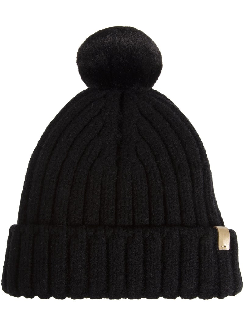 Gorro ultra suave, pompón de imitación de piel, talla única mujer Negro - Kiabi