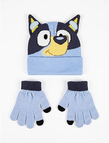 Gorro y guantes infantil de acrílico suave bluey