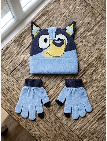 Gorro y guantes infantil de acrílico suave bluey