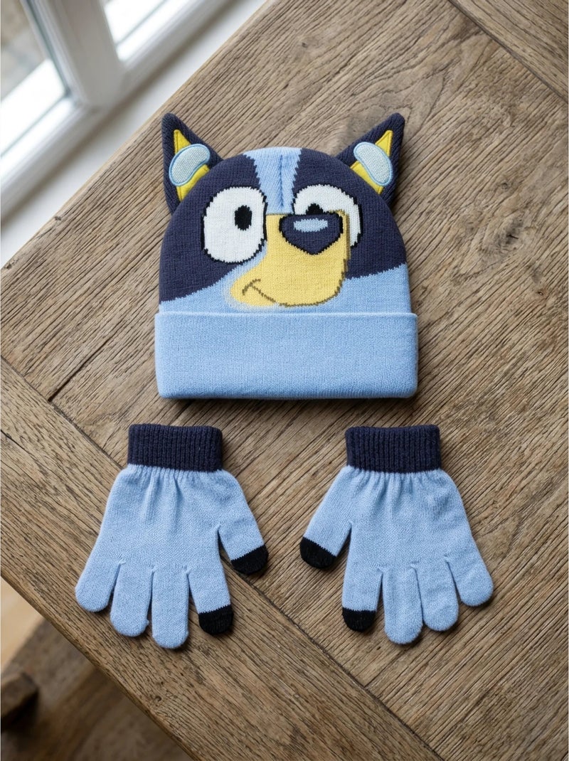 Gorro y guantes infantil de acrílico suave bluey Azul - Kiabi