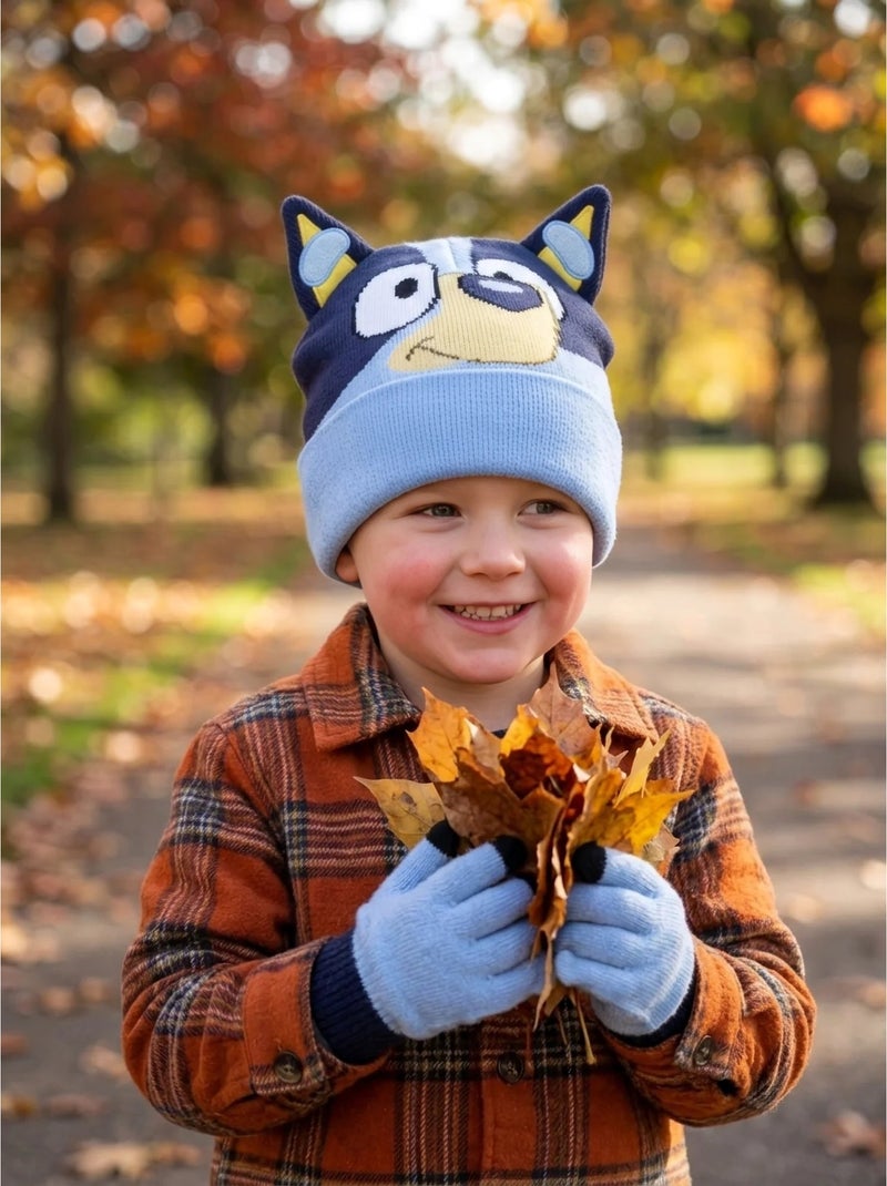 Gorro y guantes infantil de acrílico suave bluey Azul - Kiabi