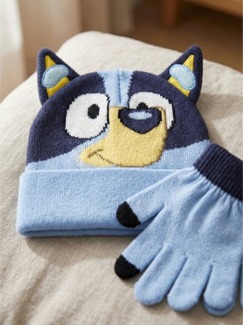 Gorro y guantes infantil de acrílico suave bluey Azul - Kiabi