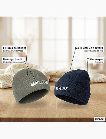Gorros mujer lurex pailletado mensaje bordado ozabi - pack de 2