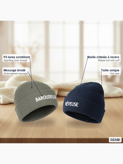 Gorros mujer lurex pailletado mensaje bordado ozabi - pack de 2 - Kiabi
