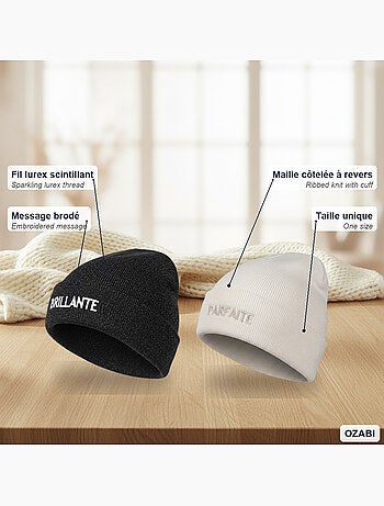Gorros mujer lurex pailletado mensaje bordado ozabi - pack de 2