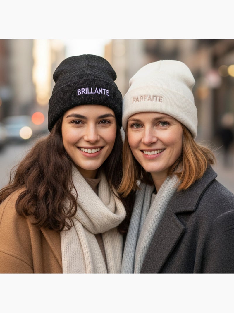 Gorros mujer lurex pailletado mensaje bordado ozabi - pack de 2 Beige/Negro - Kiabi