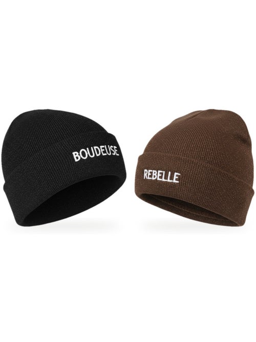 Gorros mujer lurex pailletado mensaje bordado ozabi - pack de 2 - Kiabi Gorros mujer lurex pailletado mensaje bordado ozabi - pack de 2 - Kiabi