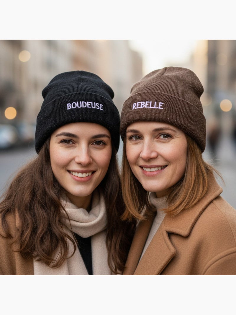 Gorros mujer lurex pailletado mensaje bordado ozabi - pack de 2 Negro Marrón - Kiabi