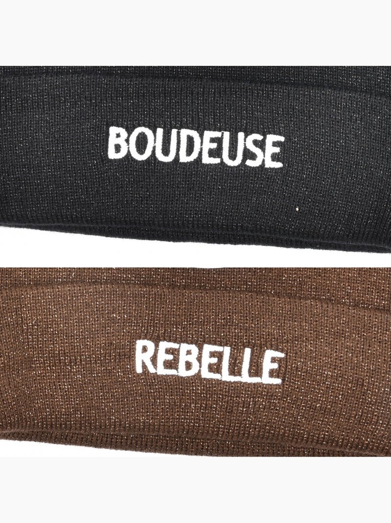Gorros mujer lurex pailletado mensaje bordado ozabi - pack de 2 Negro Marrón - Kiabi