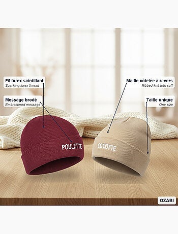 Gorros mujer lurex pailletado mensaje bordado ozabi - pack de 2