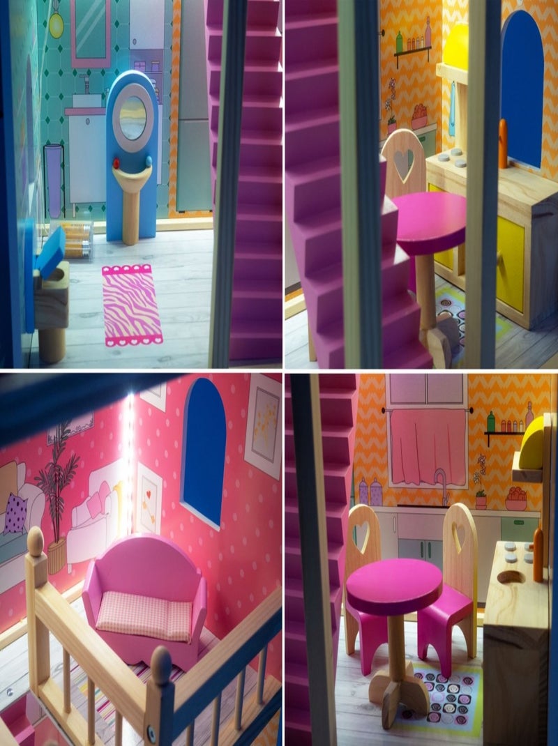 Gran casa de muñecas madera 3 plantas con LED Mamabrum N/D - Kiabi