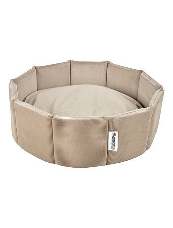 Gran cesta redonda de terciopelo de canalé para perro y gato