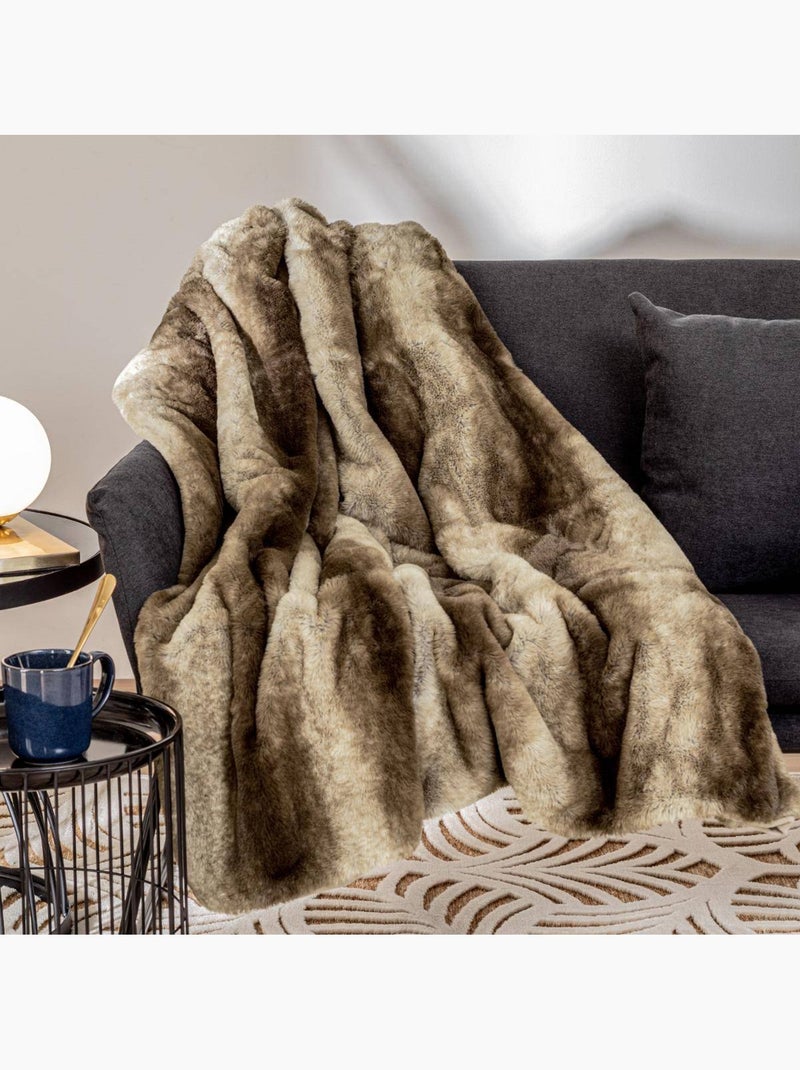 Grizzli beige faux fur throw 120x160cm Marrón - Kiabi