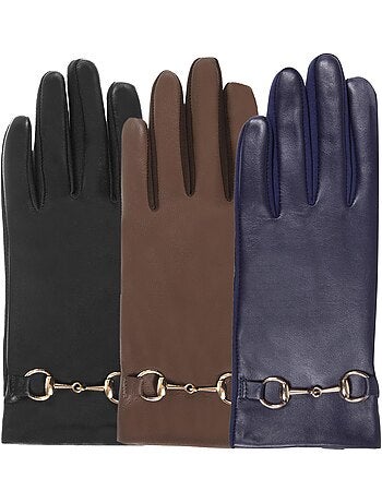 Guantes almohadillas táctiles de cuero de oveja - forradas de poliéster mujer isotoner