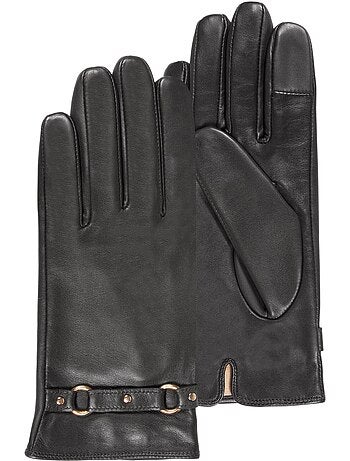 Guantes almohadillas táctiles de piel de cordero plena flor - forrado mujer isotoner