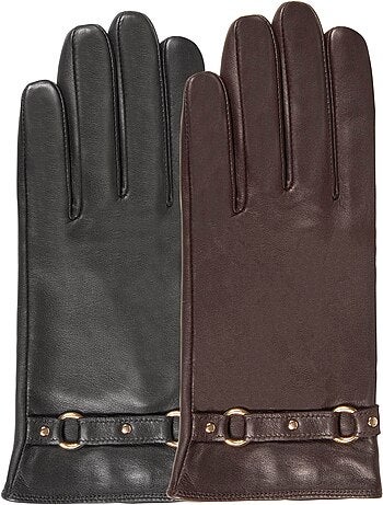 Guantes almohadillas táctiles de piel de cordero plena flor - forrado mujer isotoner
