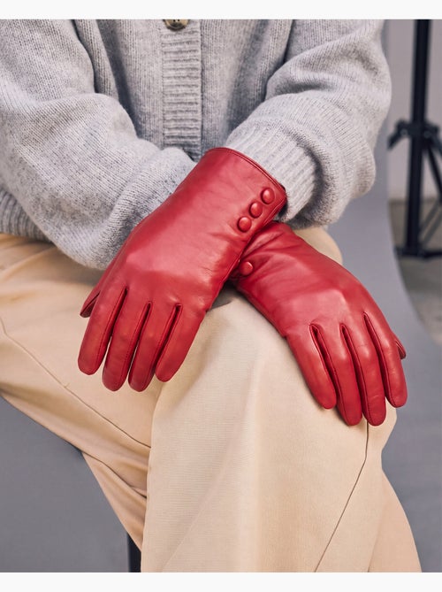 Guantes almohadillas táctiles de piel de cordero plena flor - forrado mujer - Kiabi