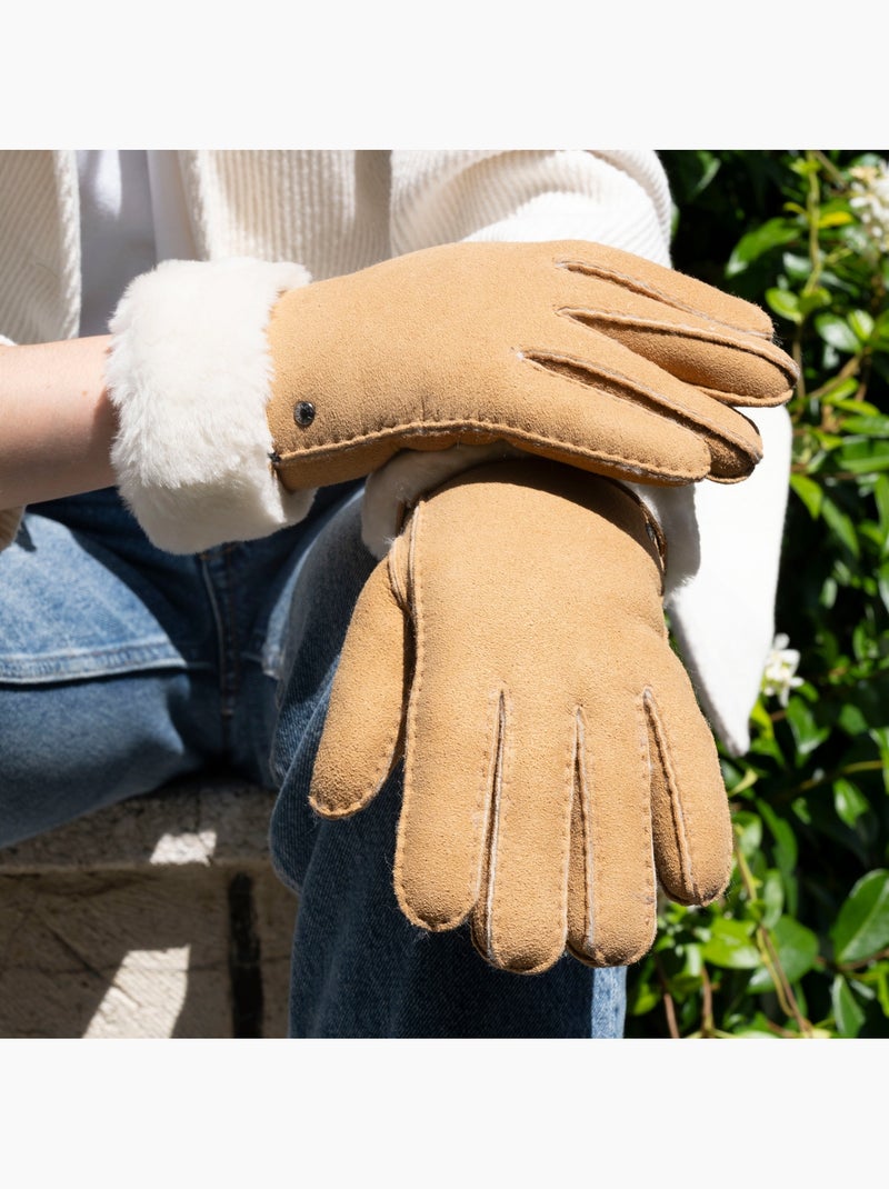 Guantes cálido y suave, de cuero de oveja con interior de imitación de mujer isotoner Marrón caramelo - Kiabi