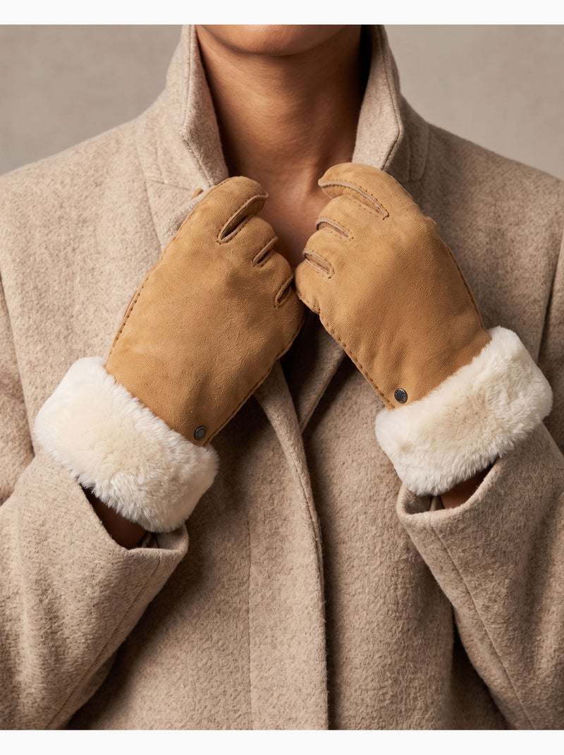 Guantes cálido y suave, de cuero de oveja con interior de imitación de mujer Marrón caramelo - Kiabi