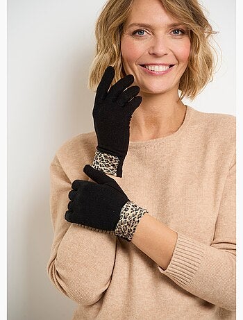 Guantes cálidos de polar con ribete de estampado de leopardo - AFIBEL