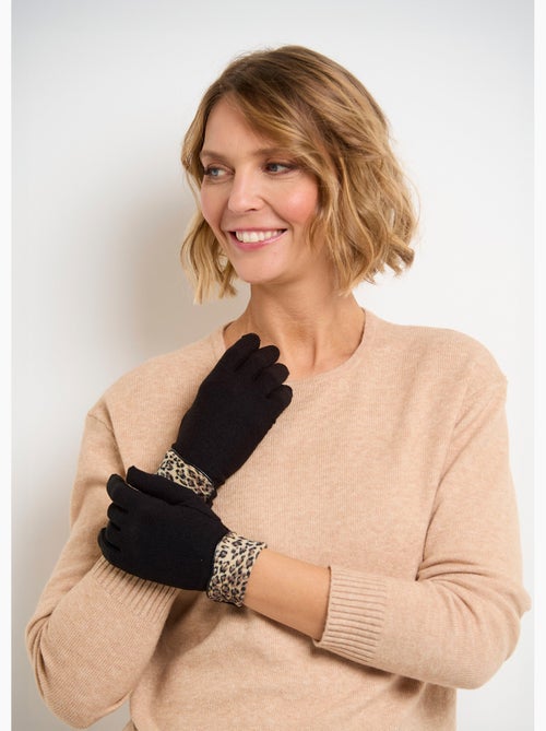 Guantes cálidos de polar con ribete de estampado de leopardo - AFIBEL - Kiabi