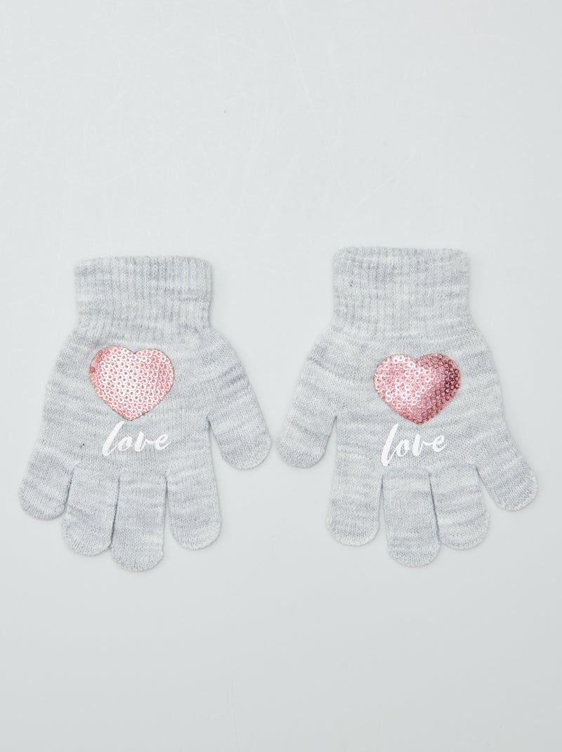 Guantes con 'corazones de lentejuelas' GRIS - Kiabi