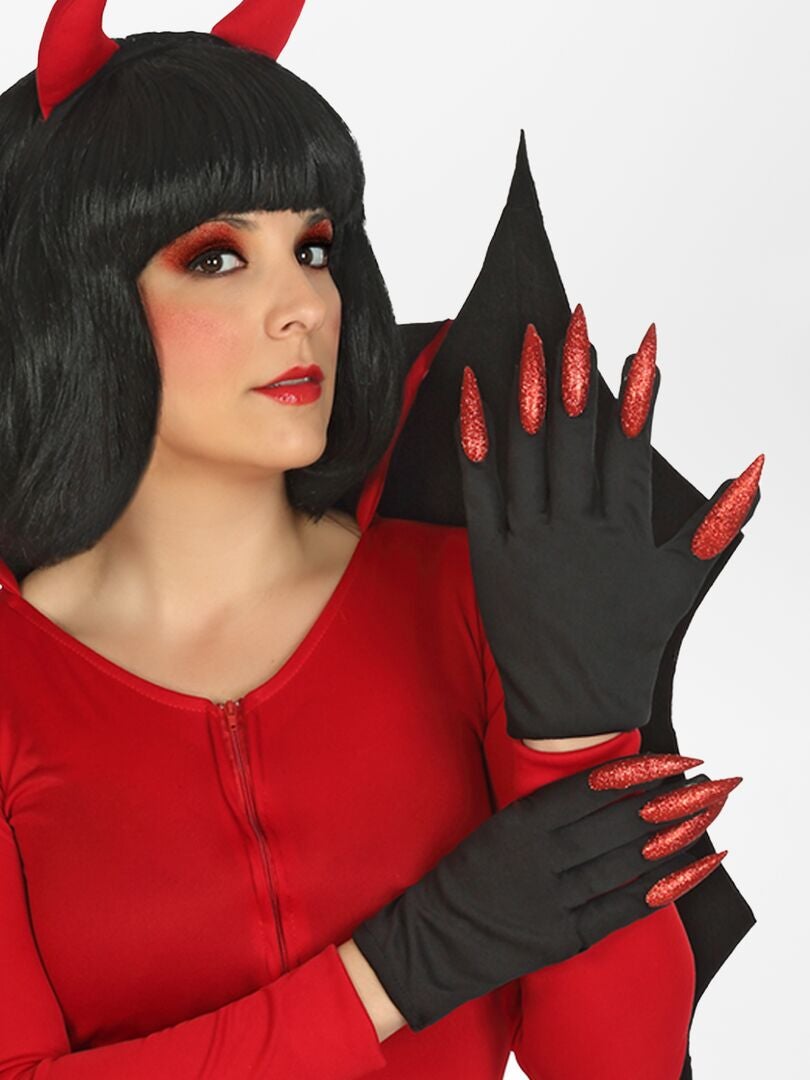 Guantes con uñas de adorno - Disfraz negro/rojo - Kiabi