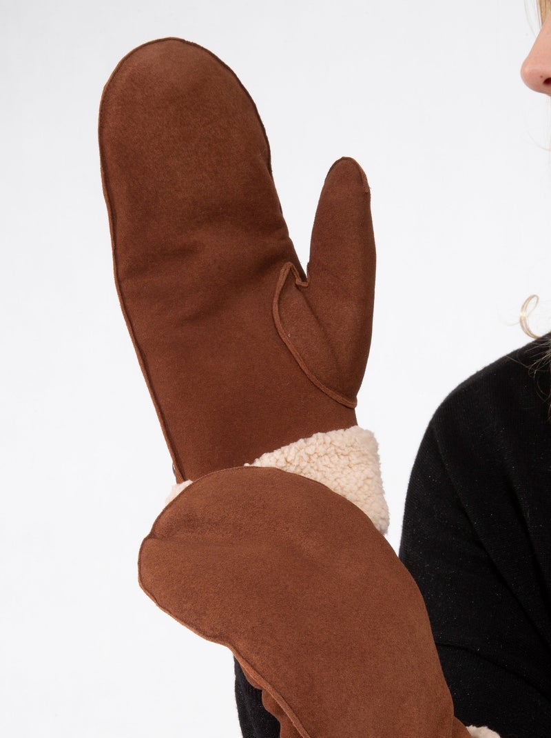 Guantes de cuero de cabra ante, con forro de imitación de piel mujer Isotoner Cognac - Kiabi