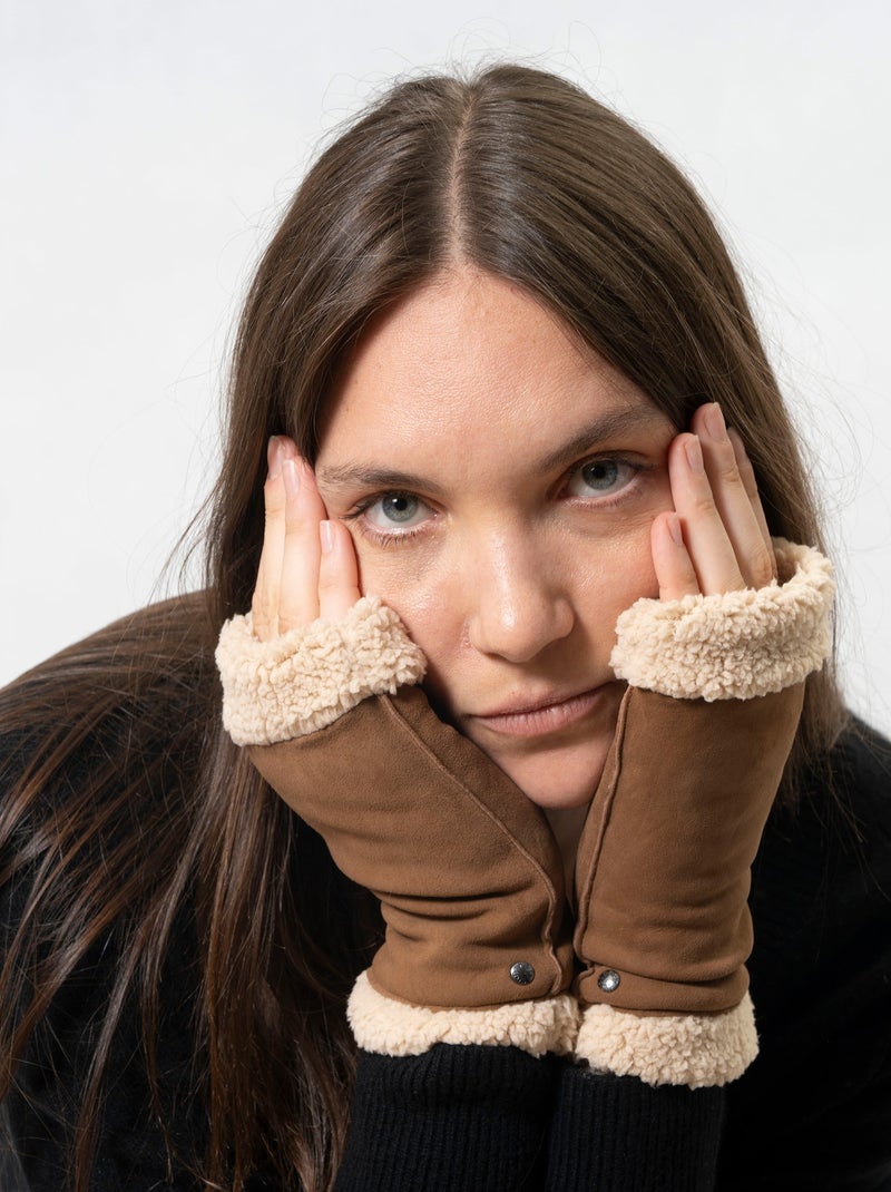 Guantes de cuero de cabra ante, con forro de imitación de piel mujer Isotoner Cognac - Kiabi