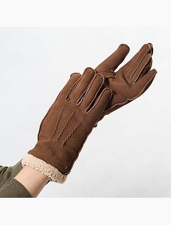 Guantes de cuero de cabra ante, con forro de imitación de piel mujer isotoner