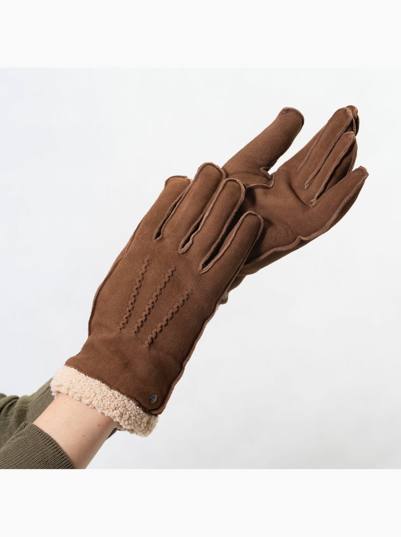 Guantes de cuero de cabra ante, con forro de imitación de piel mujer isotoner Cognac - Kiabi