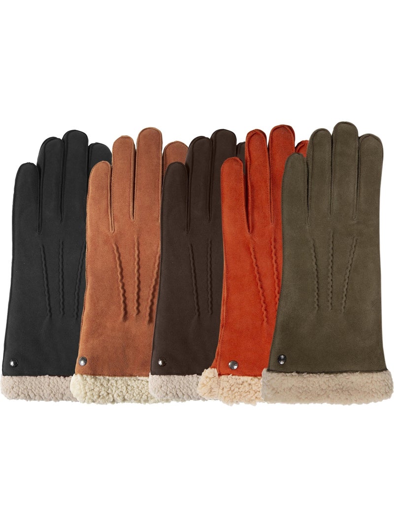 Guantes de cuero de cabra ante, con forro de imitación de piel mujer isotoner Cognac - Kiabi