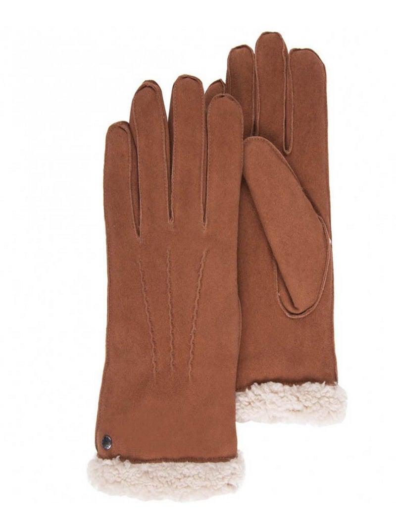 Guantes de cuero de cabra ante, con forro de imitación de piel mujer isotoner Cognac - Kiabi