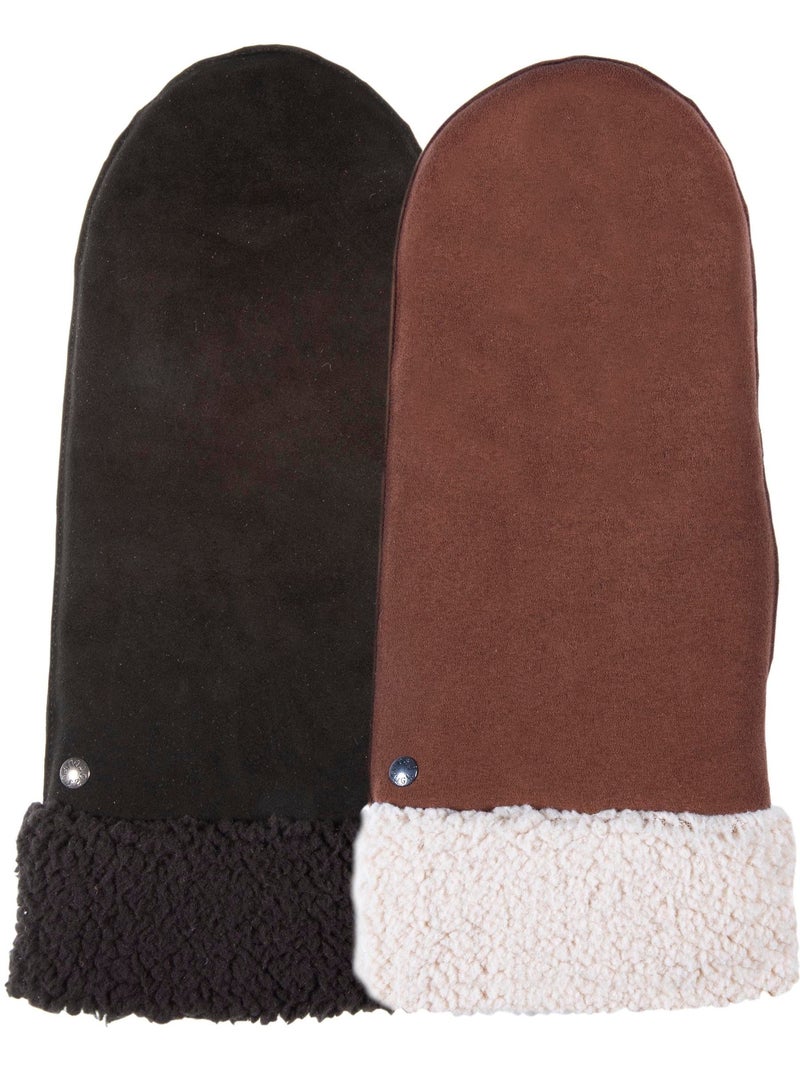 Guantes de cuero de cabra ante, con forro de imitación de piel mujer Negro - Kiabi