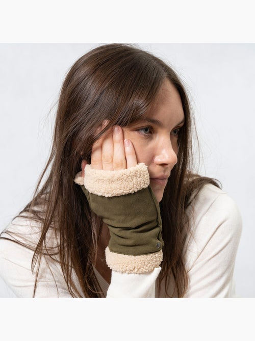 Guantes de cuero de cabra ante, con forro de imitación de piel mujer - Kiabi