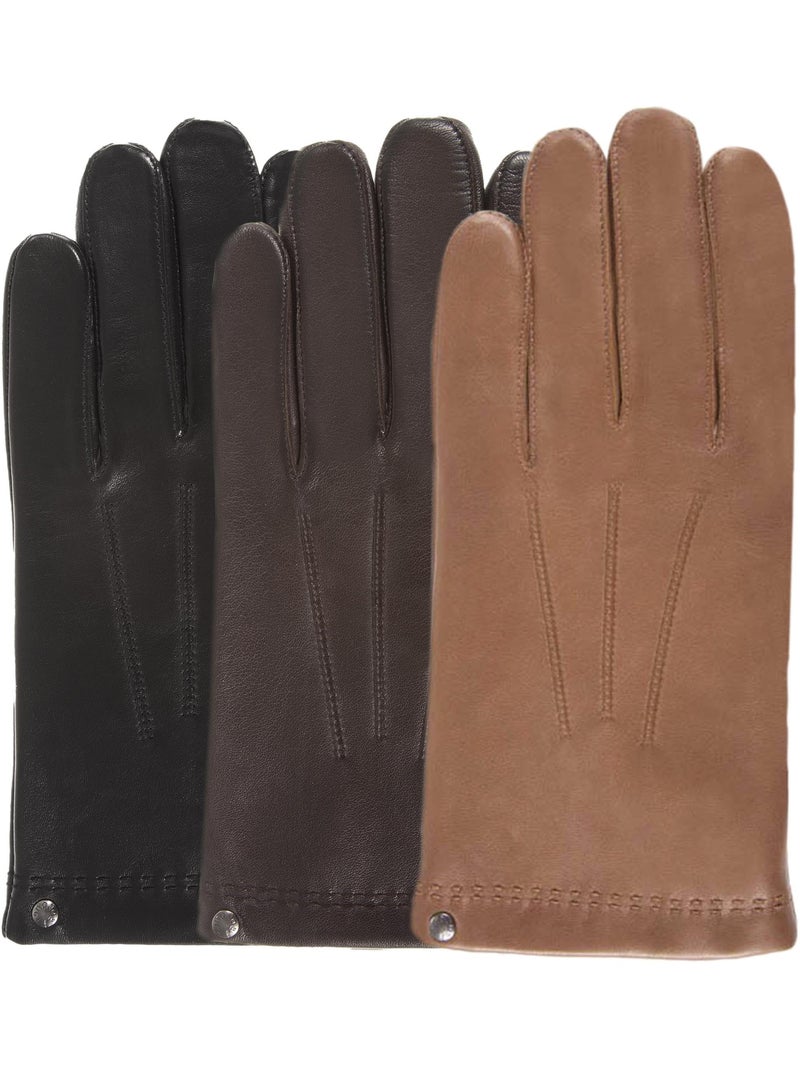 Guantes de cuero de cordero plena flor, forrado de cachemira y seda hombre isotoner Marrón - Kiabi