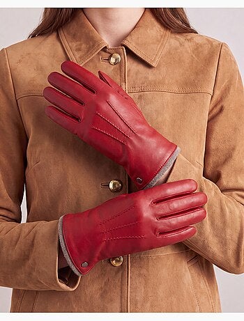 Guantes de cuero de cordero plena flor, forro de cachemira mujer isotoner