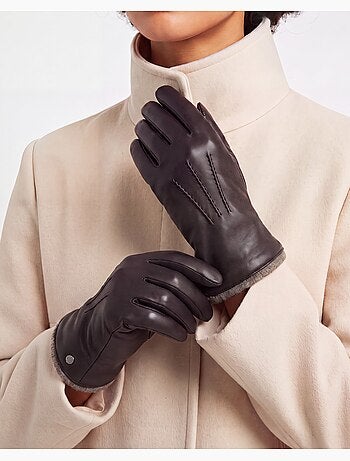 Guantes de cuero de cordero plena flor, forro de cachemira mujer