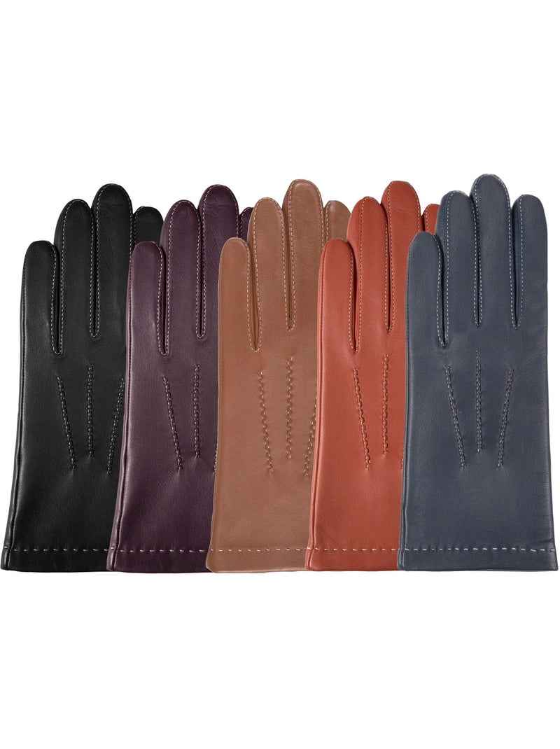 Guantes de piel de cordero plena flor, con forrado de seda, actual y mujer isotoner Azul vaquero - Kiabi