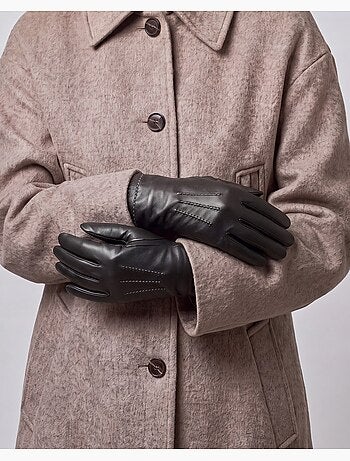 Guantes de piel de cordero plena flor, con forrado de seda, actual y mujer