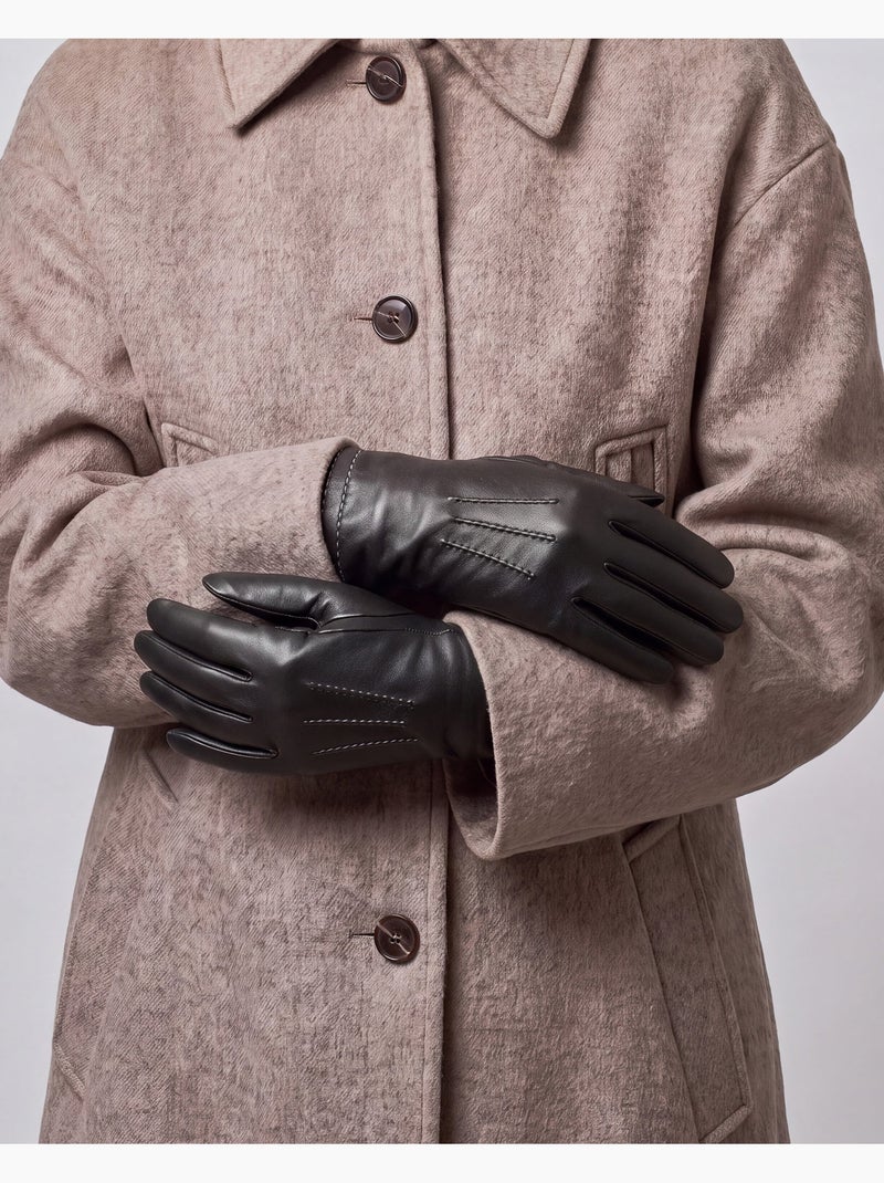 Guantes de piel de cordero plena flor, con forrado de seda, actual y mujer Negro - Kiabi
