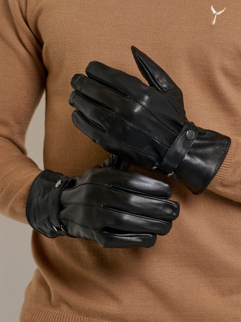 Guantes de piel para hombre con lengüeta en la muñeca - AFIBEL Negro - Kiabi