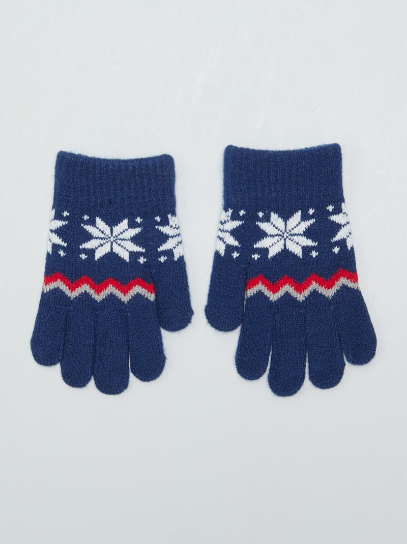 Guantes de punto con estampado de copos de nieve AZUL - Kiabi