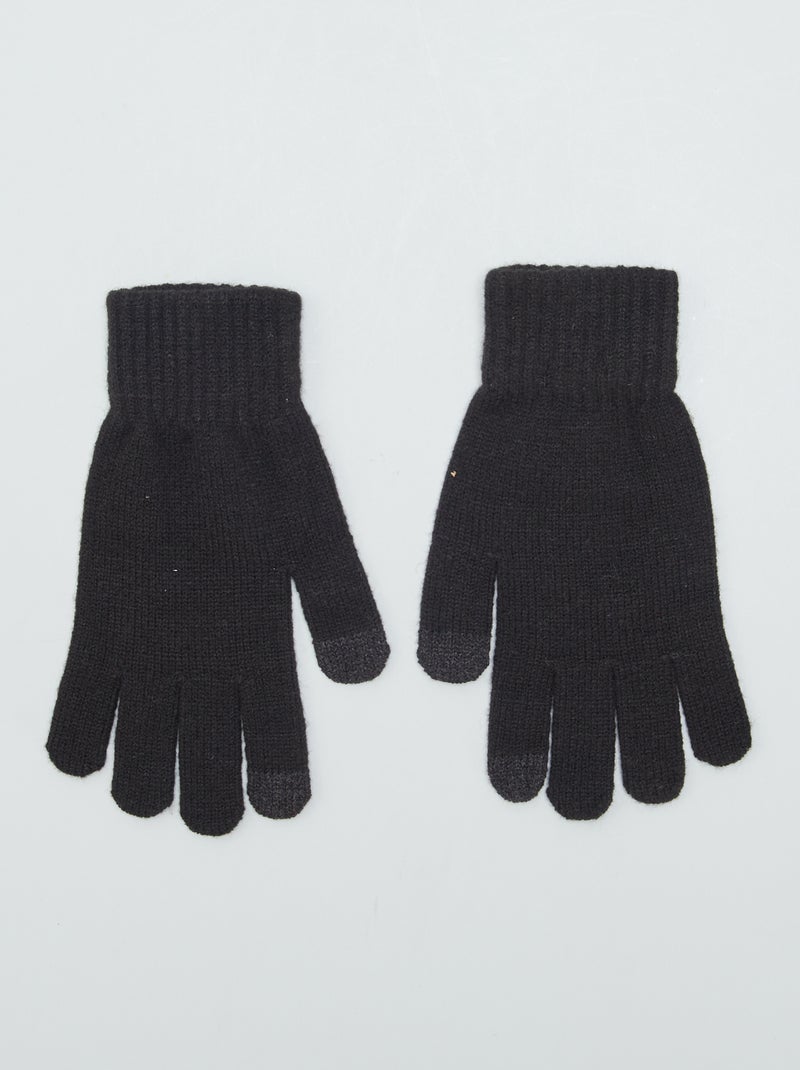Guantes de punto de canalé negro - Kiabi