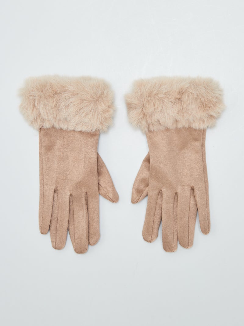 Guantes de terciopelo con detalles de pelo BEIGE - Kiabi
