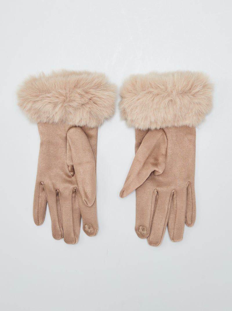 Guantes de terciopelo con detalles de pelo BEIGE - Kiabi