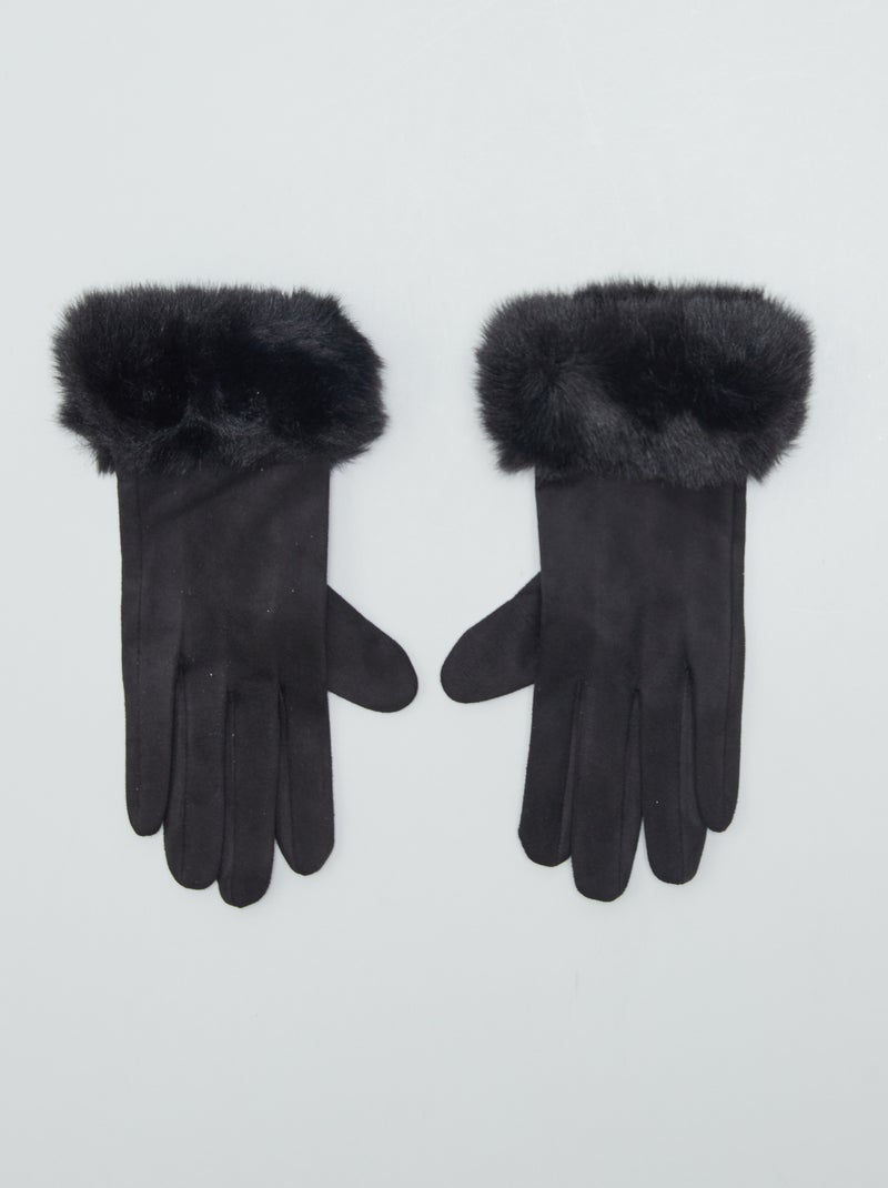 Guantes de terciopelo con detalles de pelo NEGRO - Kiabi